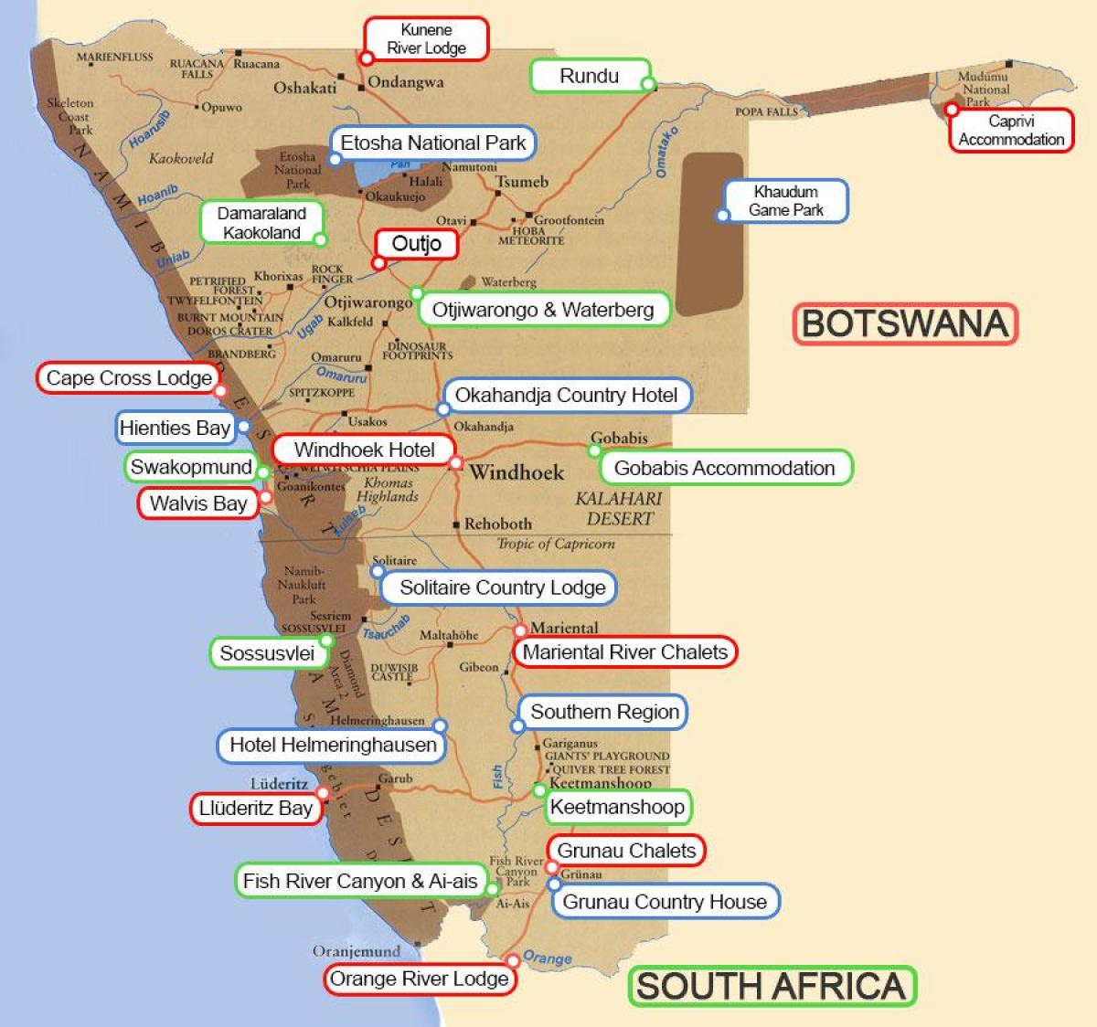 кампување сајтови Намибија мапа