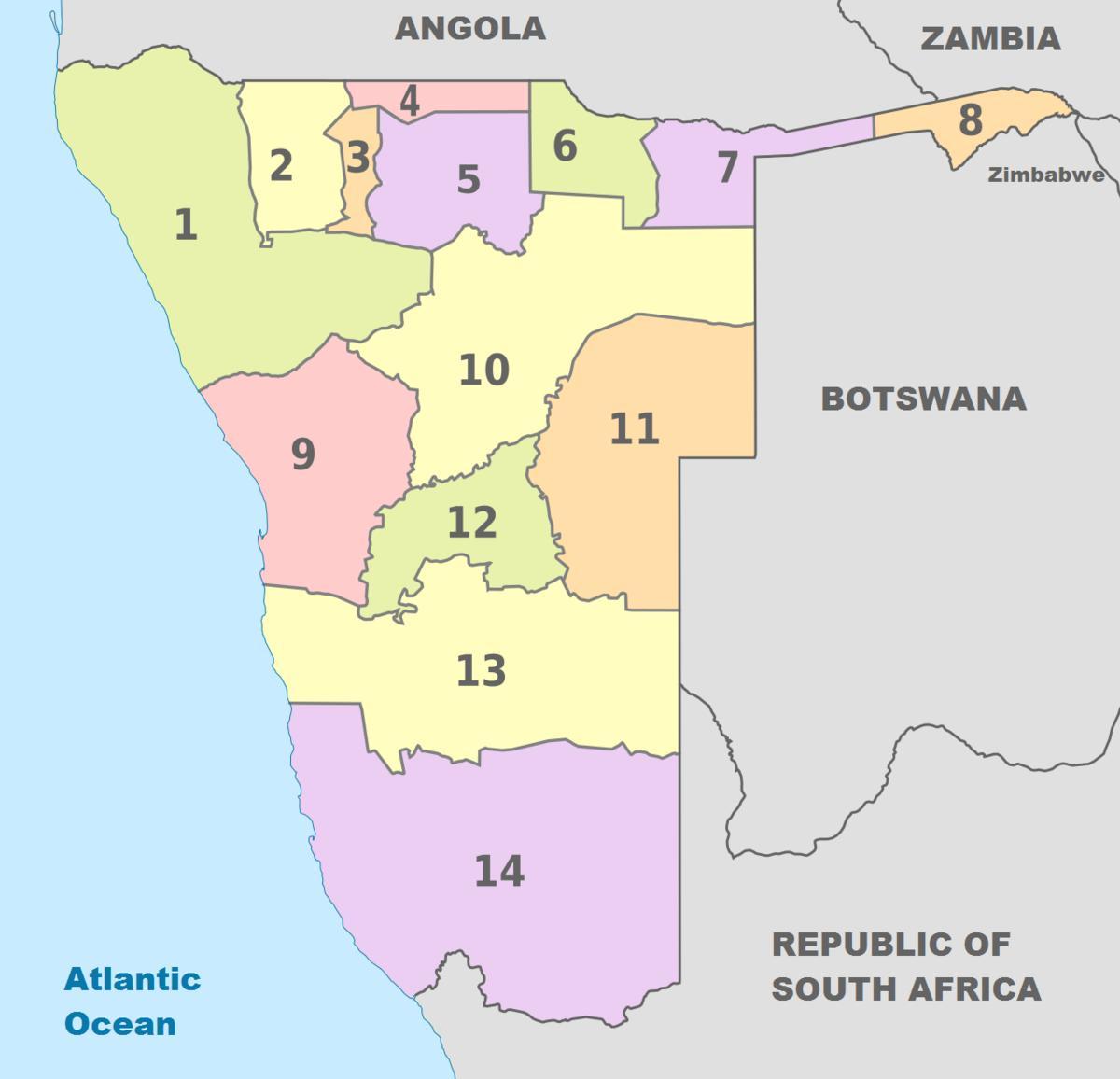 политичката карта на Намибија