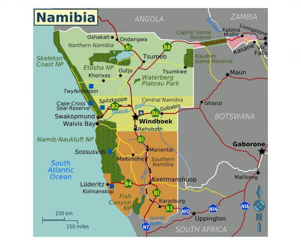 Карта на северна Намибија 