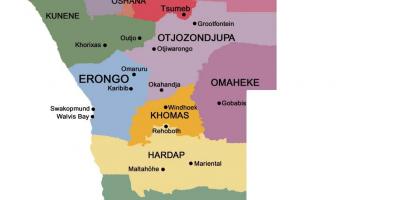 Карта на Намибија со региони